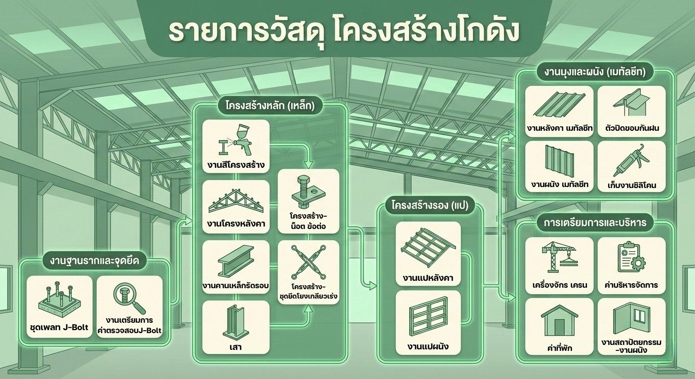 รายการวัสดุโครงสร้างโกดัง